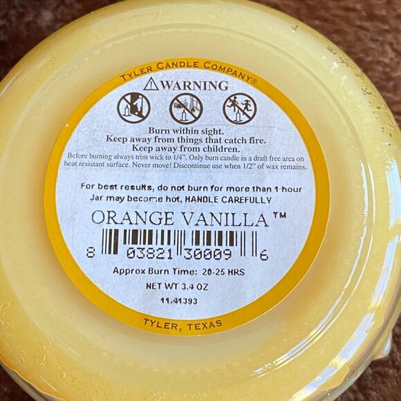 UNUSED Tyler Candle ORANGE VANILLA Jar, Single Wick NEW - Picture 3 of 5